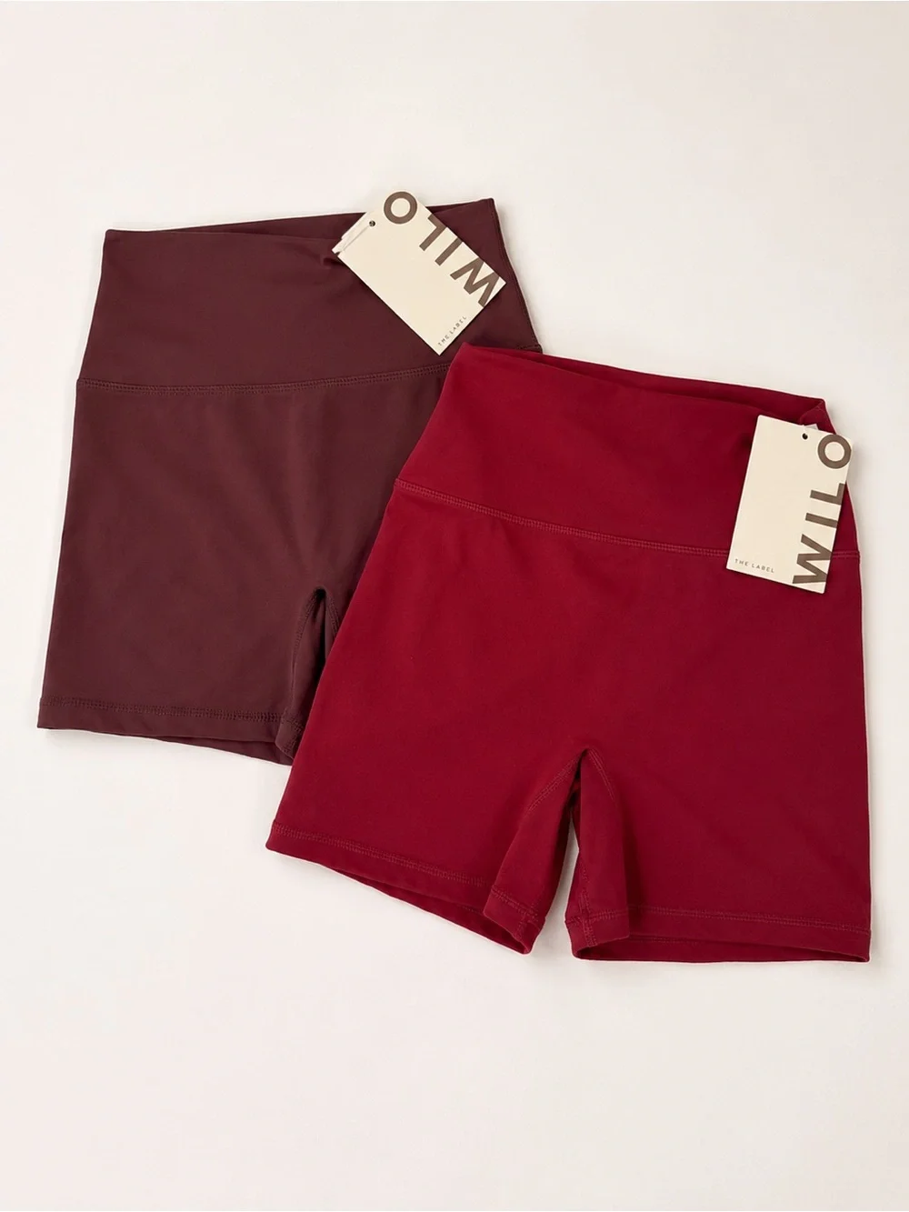 Wilo The Label High Rise Biker Shorts Set Burgundy Brown S NWT